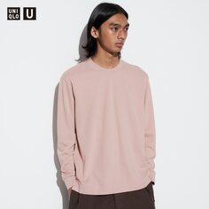 Хлопковая футболка AIRism с круглым вырезом (длинный рукав) UNIQLO, розовый