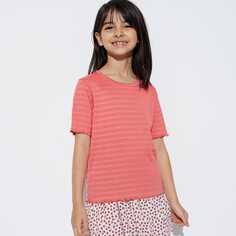 Футболка GIRLS Shiring Mellow (с коротким рукавом) UNIQLO, светло-оранжевый