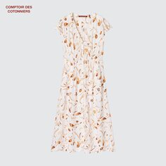 Длинное платье из искусственного шелка (с короткими рукавами, Comptoir de Cotonnier) UNIQLO, естественный