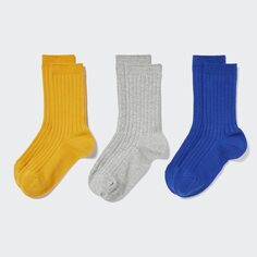 Носки обычные (цветные в рубчик, 3 пары) UNIQLO, желтый