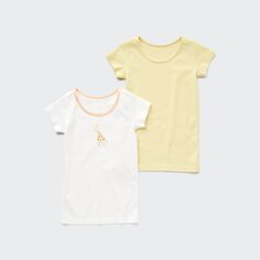 Хлопковая внутренняя футболка с фрезерным эффектом (короткий рукав, комплект из 2 предметов) UNIQLO, желтый