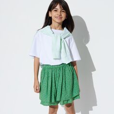 Мини-юбка из искусственного шелка с цветочным принтом GIRLS UNIQLO, зеленый