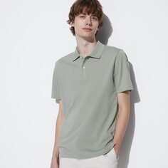 Рубашка-поло AIRism Kanoko из хлопка (с коротким рукавом) UNIQLO, зеленый