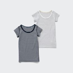 Хлопковая внутренняя футболка с фрезерным эффектом (короткий рукав, комплект из 2 предметов) UNIQLO, темно-синий