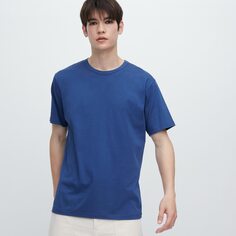 Хлопковая футболка Airism с круглым вырезом (короткий рукав) UNIQLO, синий