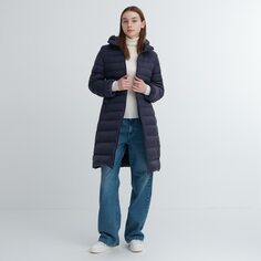 Ультралегкое длинное пуховое пальто UNIQLO, темно-синий