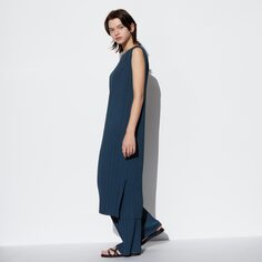 Платье плиссе (возможен вариант без рукавов) UNIQLO, синий