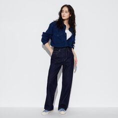 Широкие прямые джинсы (стандартная длина 76см) UNIQLO, темно-синий