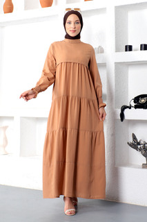 Многослойное платье-хиджаб Tsd221208 Таба Tesettür Dünyası, бежевый