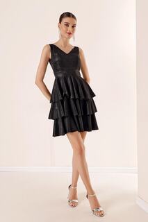 Многослойное платье с блестками и V-образным вырезом спереди и сзади, черное By Saygı, черный