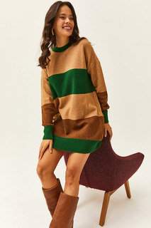 Женское мини-платье-туника светло-коричневого цвета в полоску с мягкой текстурой Olalook, коричневый