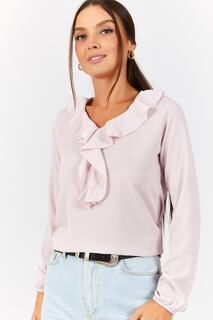 Женская блузка с оборками пыльно-розового цвета armonika, розовый
