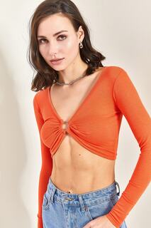 Женская блузка с круглым вырезом и длинными рукавами Bianco Lucci, оранжевый