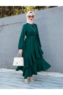 Многослойное платье с воланами для особого случая VOLT CLOTHİNG, зеленый