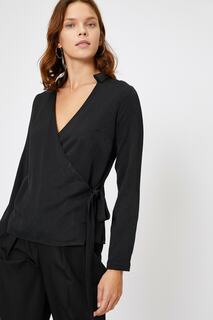 Женская блузка с черной завязкой на талии Koton, черный