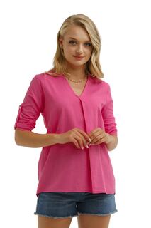 Женская блузка с эполетом и длинными рукавами цвета фуксии, с v-образным вырезом и складками armonika, розовый