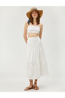 Многоярусная юбка-миди с эластичной резинкой на талии Koton, экрю