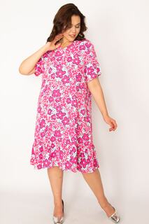 Женское многоуровневое платье большого размера из вискозной ткани Fujya Şans, розовый