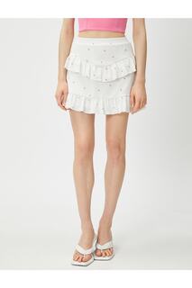 Многоярусная мини-юбка с цветочной вышивкой Koton, белый