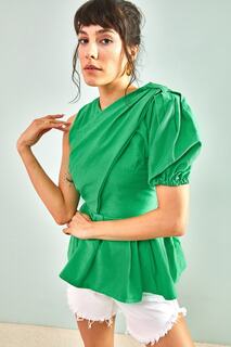 Женская блузка с рюшами на одно плечо и талией Bianco Lucci, зеленый