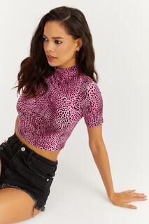 Женская блузка с полуводолазкой фуксии и леопардовым узором Cool &amp; Sexy, розовый
