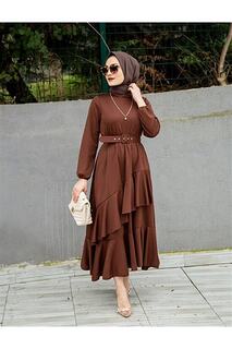 Женское многослойное платье с воланами для особых случаев VOLT CLOTHİNG, коричневый