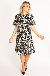 Женское многоуровневое платье больших размеров с леопардовыми рукавами 65n34447 Şans, черный