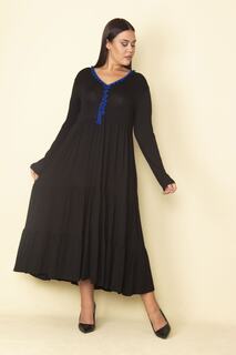 Женское многослойное длинное платье большого размера со сборками и с саксофонным воротником Şans, темно-синий