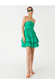Многоуровневое мини-платье без бретелек Koton, зеленый