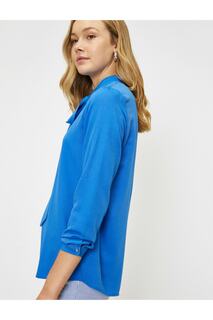 Женская блузка с синим воротником и детальной отделкой Koton, синий