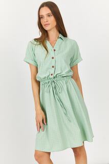 Женское мятное платье-рубашка с короткими рукавами и эластичным узором на талии armonika, зеленый