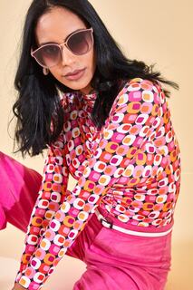 Женская блузка цвета фуксии со сборками и детальным узором XHAN, разноцветный