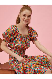 Женская блузка цвета фуксии с цветочным узором, укороченный короткий рукав Koton, разноцветный