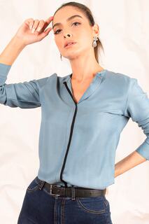 Женская блузка цвета индиго с окантовкой спереди armonika, синий