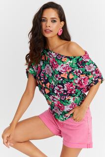Женская блузка со сборками и асимметричным воротником BK1486 Cool &amp; Sexy, разноцветный