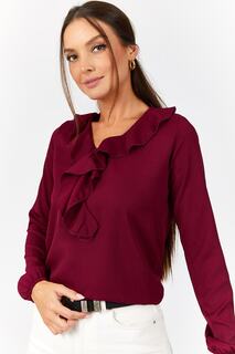 Женская блузка со сливовым воротником и рюшами armonika, фиолетовый