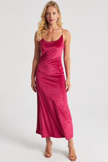 Женское новогоднее бордовое бархатное платье миди на цепочке B2851 Cool &amp; Sexy, бордовый