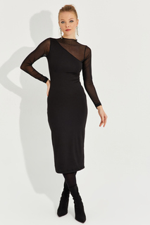 Женское новогоднее черное асимметричное платье миди из тюля с деталями Cool &amp; Sexy, черный
