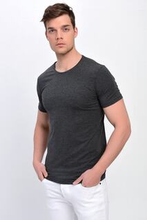 Мужская базовая футболка из лайкры антрацитового цвета с круглым вырезом DYNAMO, черный