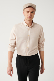 Мужская бежевая рубашка с воротником на пуговицах, легко гладимая оксфордская хлопковая рубашка стандартного кроя Avva, бежевый