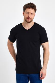 Мужская базовая черная футболка с v-образным вырезом GENIUS, черный