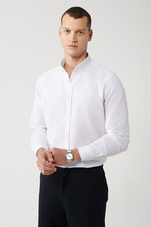 Мужская белая рубашка с воротником на пуговицах, легко гладимая оксфордская хлопковая рубашка стандартного кроя Avva, белый