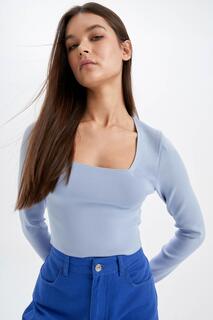 Cool Slim Fit свитер с квадратным вырезом DeFacto, синий