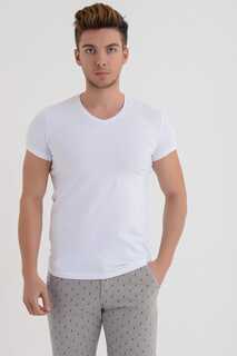 Мужская белая базовая футболка из лайкры с v-образным вырезом DYNAMO, белый