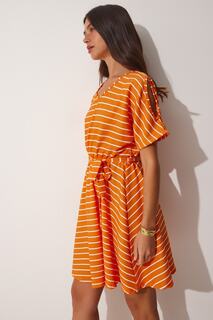 Женское оранжевое летнее трикотажное платье с вырезами на каждый день Happiness İstanbul, оранжевый