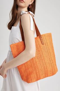 Женская большая соломенная сумка через плечо DeFacto, оранжевый