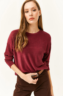 Женская бордовая блузка с круглым вырезом и мягкой текстурой Olalook, бордовый