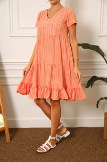 Женское оранжевое платье с v-образным вырезом и сборкой с короткими рукавами и оборками armonika, оранжевый