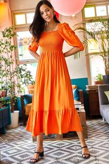 Женское оранжевое платье-бодрум с блестками и квадратным воротником Olalook, оранжевый