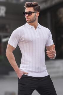 Мужская белая футболка на молнии с воротником-поло 6355 Madmext, белый